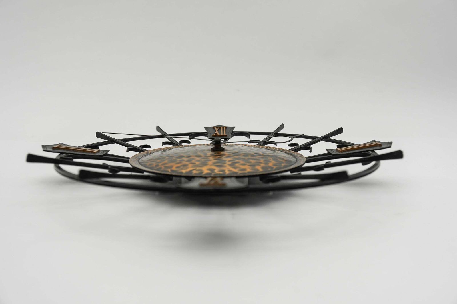 Mid Century Modern Iron And Copper Wall Clock By Mauthe Electric, 1960s photo vinterior