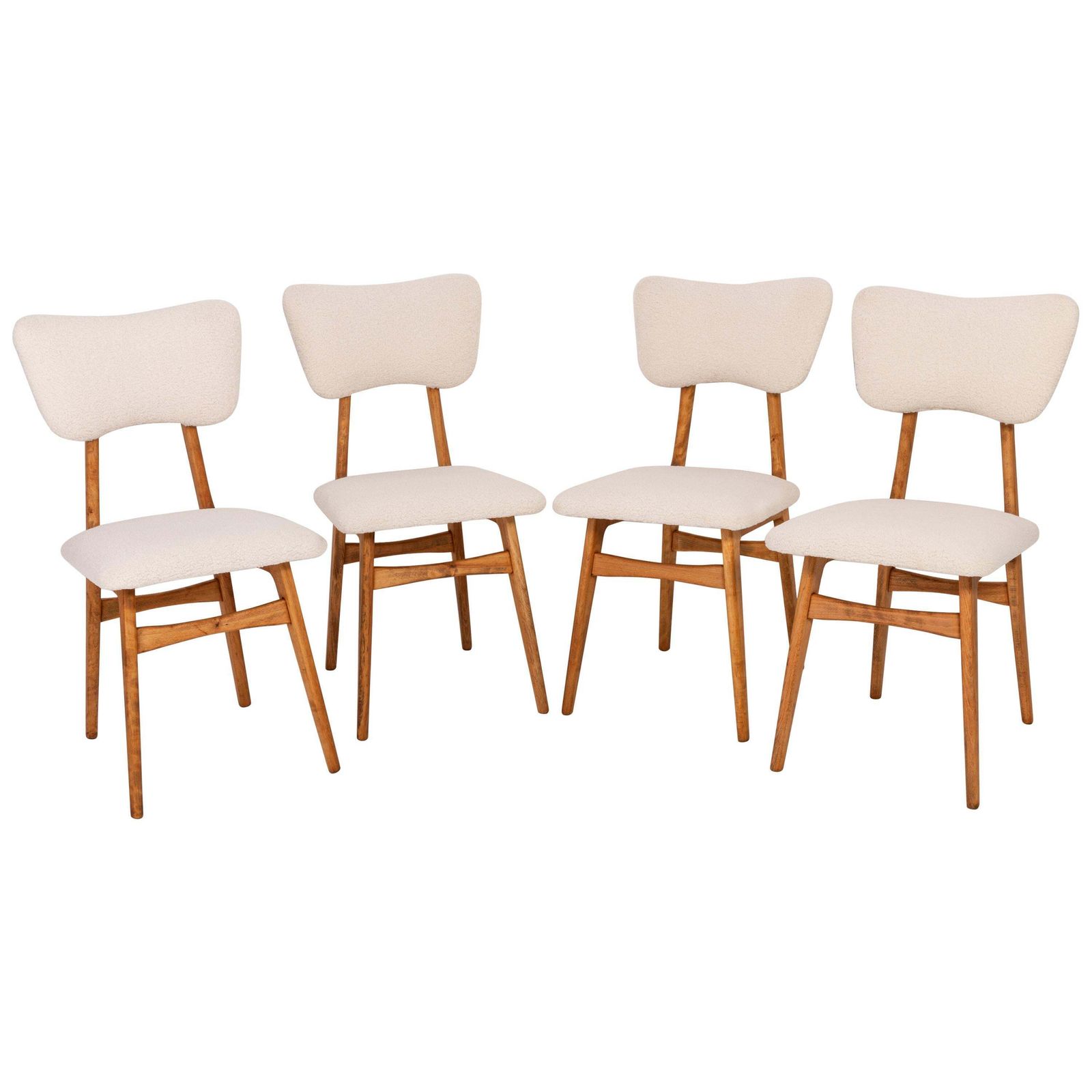 Set Of Four 20th Century Light Crème Boucle Chairs, 1960s