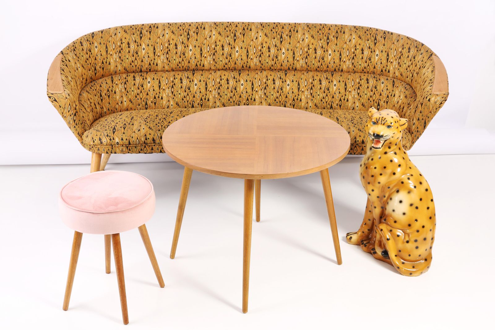 Organic Shape Yellow Pattern Club Sofa, Hollywood Regency, Germany, 1960s photo Furniture