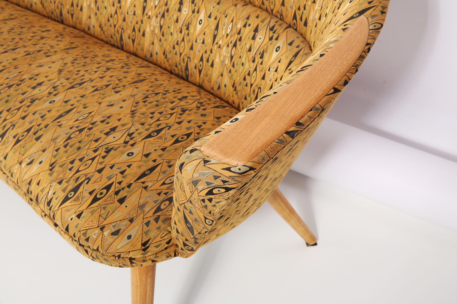 Organic Shape Yellow Pattern Club Sofa, Hollywood Regency, Germany, 1960s photo vintage