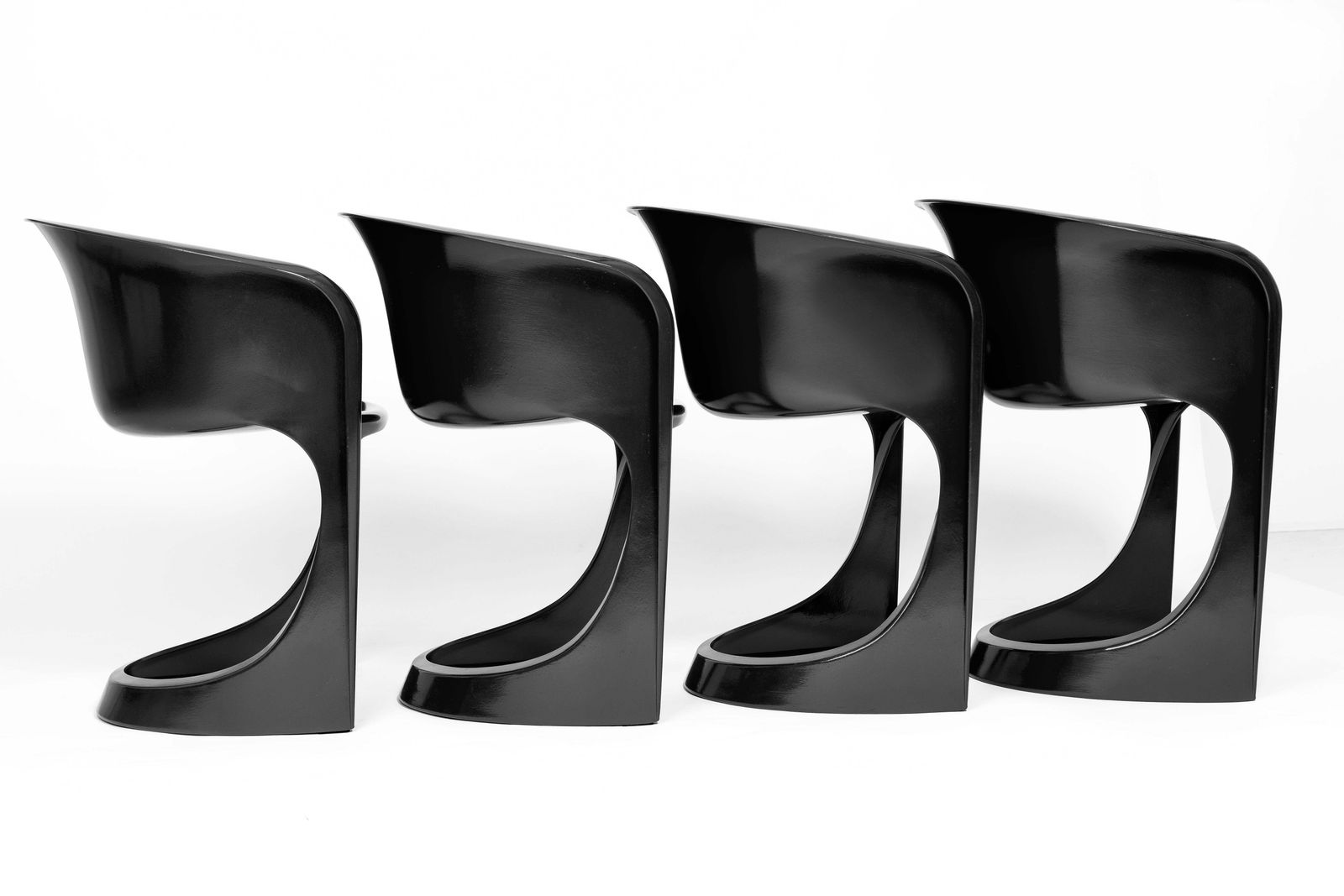 Set Of Four Black Glossy Cado Chairs, Steen østergaard, 1974 photo for sale