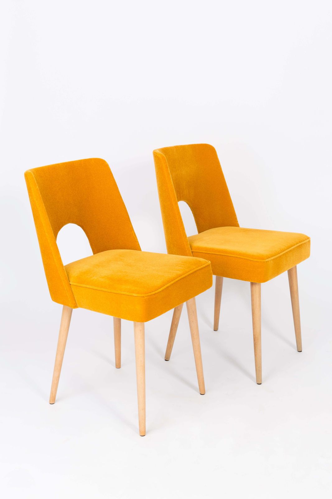 Set Of Four Mustard Yellow Velvet 'Shell' Chairs, 1960s photo for sale