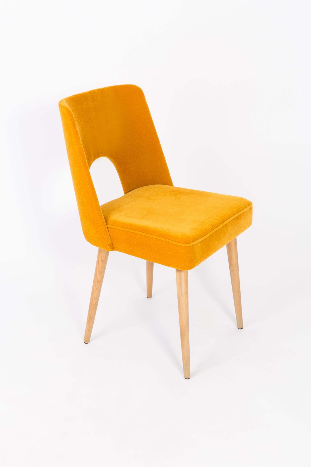 Set Van Vier Mosterdgele Fluwelen Stoelen Type 'Shell', Jaren 1960 photo vintage