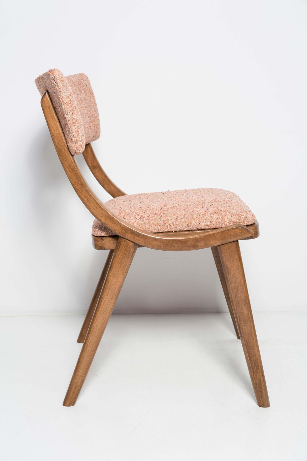 Set Of Four Mid Century Modern Bumerang Chairs, Peach Orange Wool, Poland, 1960s photo for sale