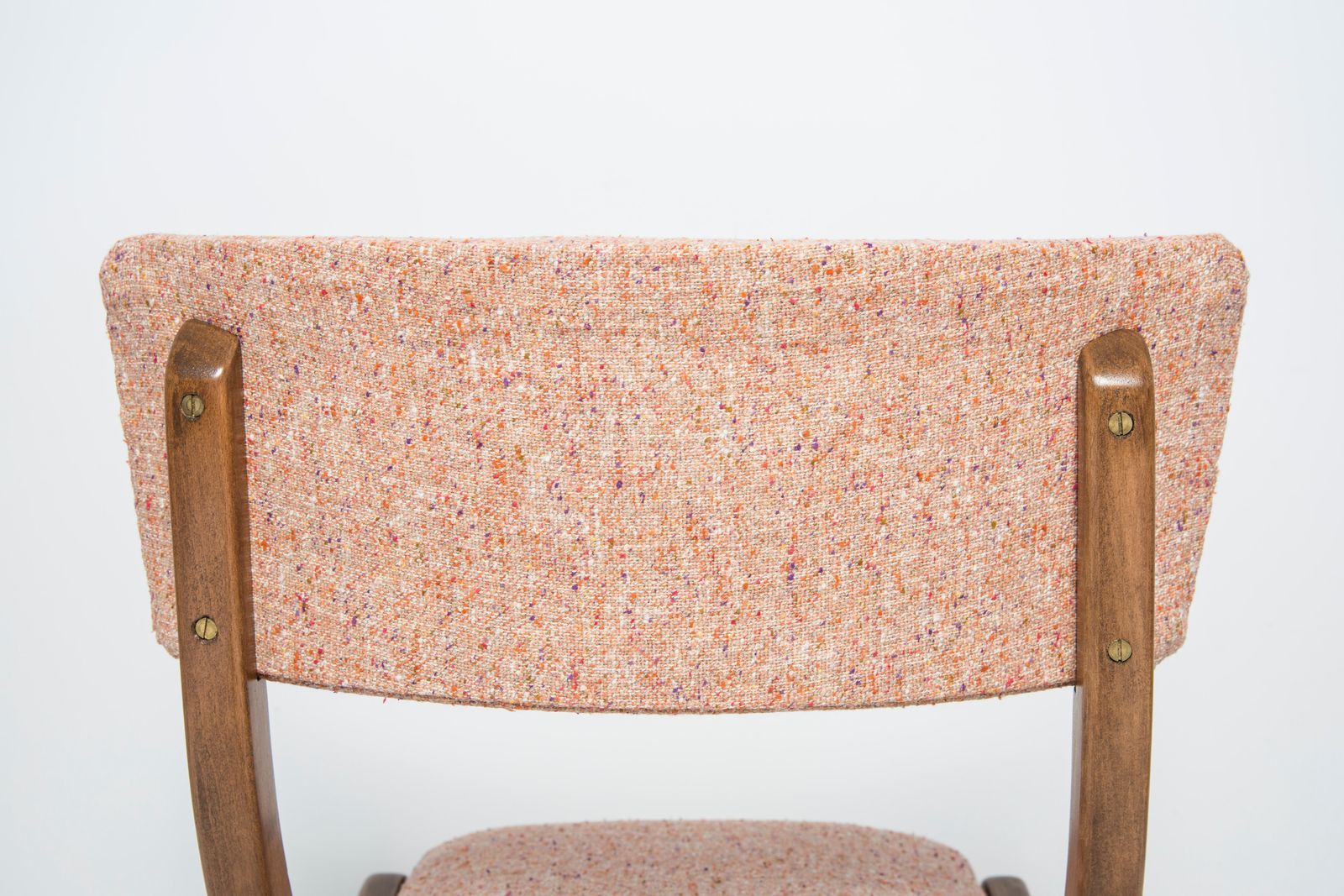 Set Of Four Mid Century Modern Bumerang Chairs, Peach Orange Wool, Poland, 1960s photo vinterior