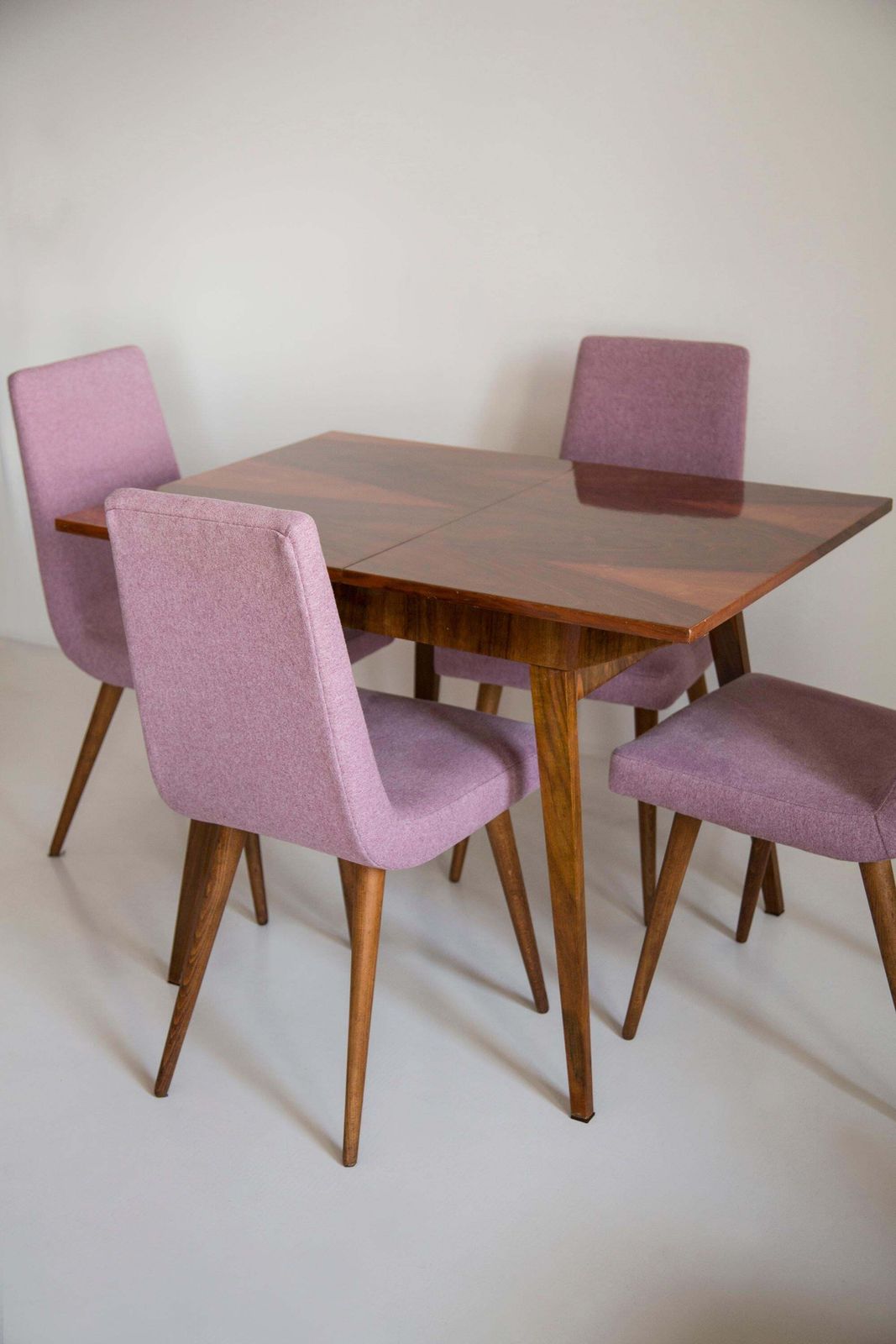 Midcentury Walnut Kitchen Table And Chairs, Danuta Lewandowska, Poland, 1960s photo vintage
