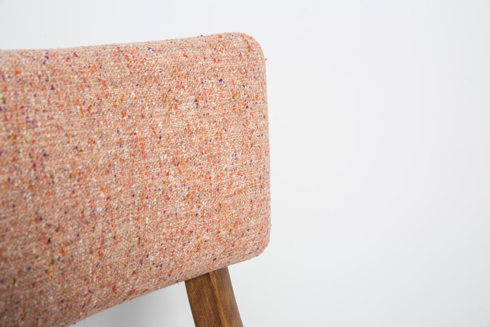 photo for sale Set Of Four Mid Century Modern Bumerang Chairs, Peach Orange Wool, Poland, 1960s
