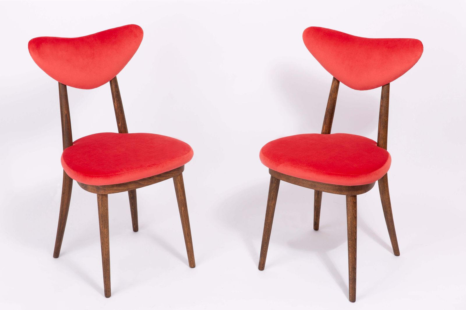 Set Of Four Red Heart Chairs, Poland, 1960s photo for sale