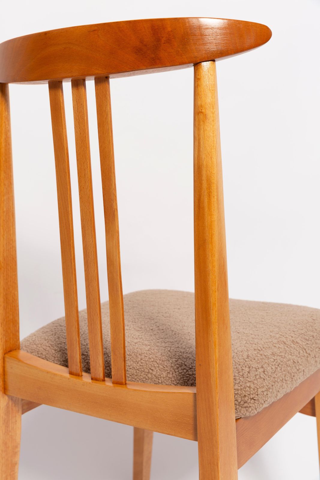 Set Of 4 Mid Century Latte Boucle Chairs, Light Wood, M. Zielinski, Europe 1960s photo buy