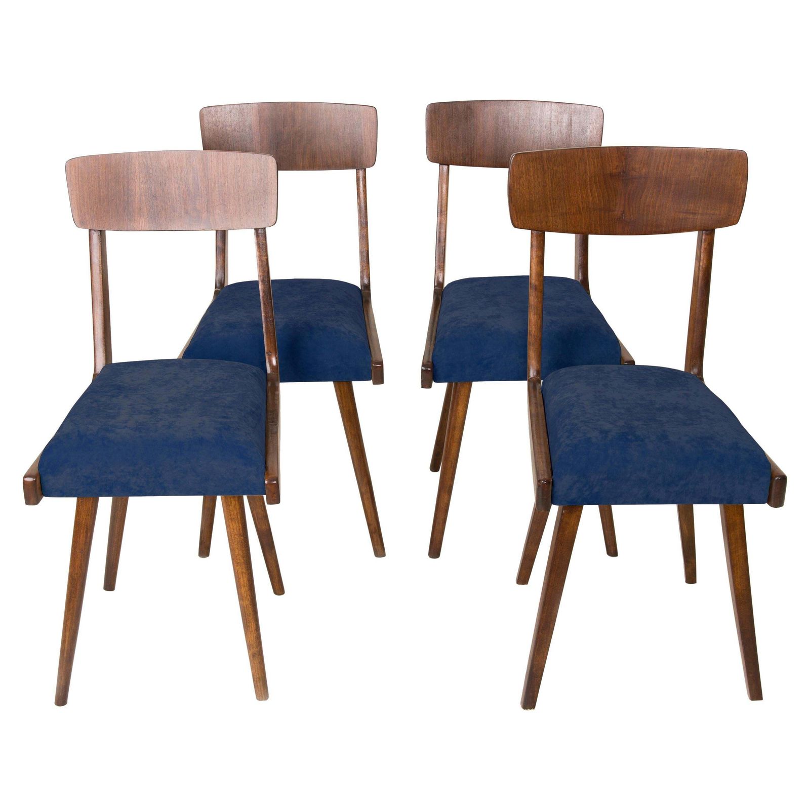 Set Van Vier Mid Century Stoelen Met Donkerblauw Fluweel, Europa, Jaren 1960