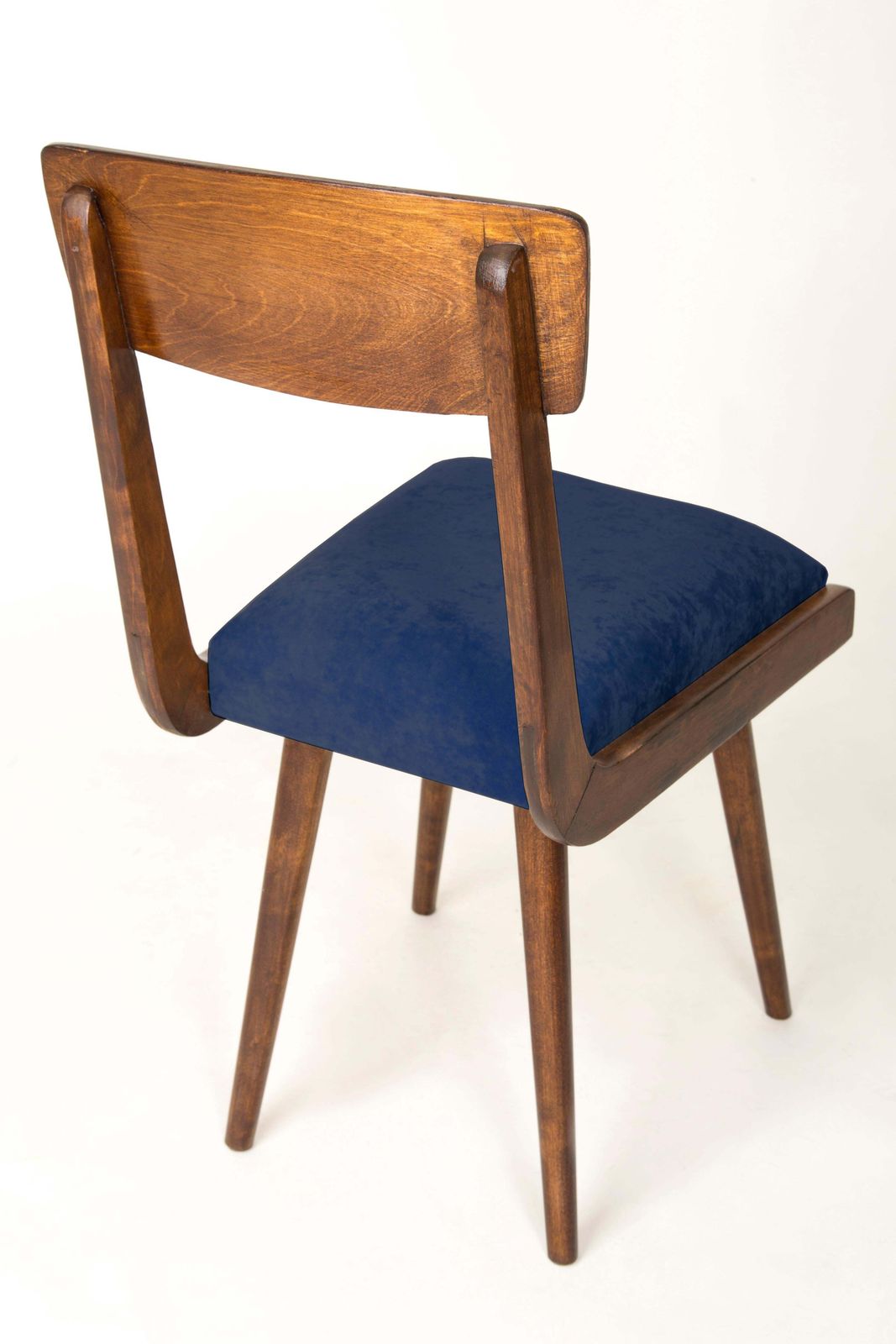 Set Of Four Mid Century Navy Blue Velvet Wood Chairs, Europe, 1960s photo 2126.0