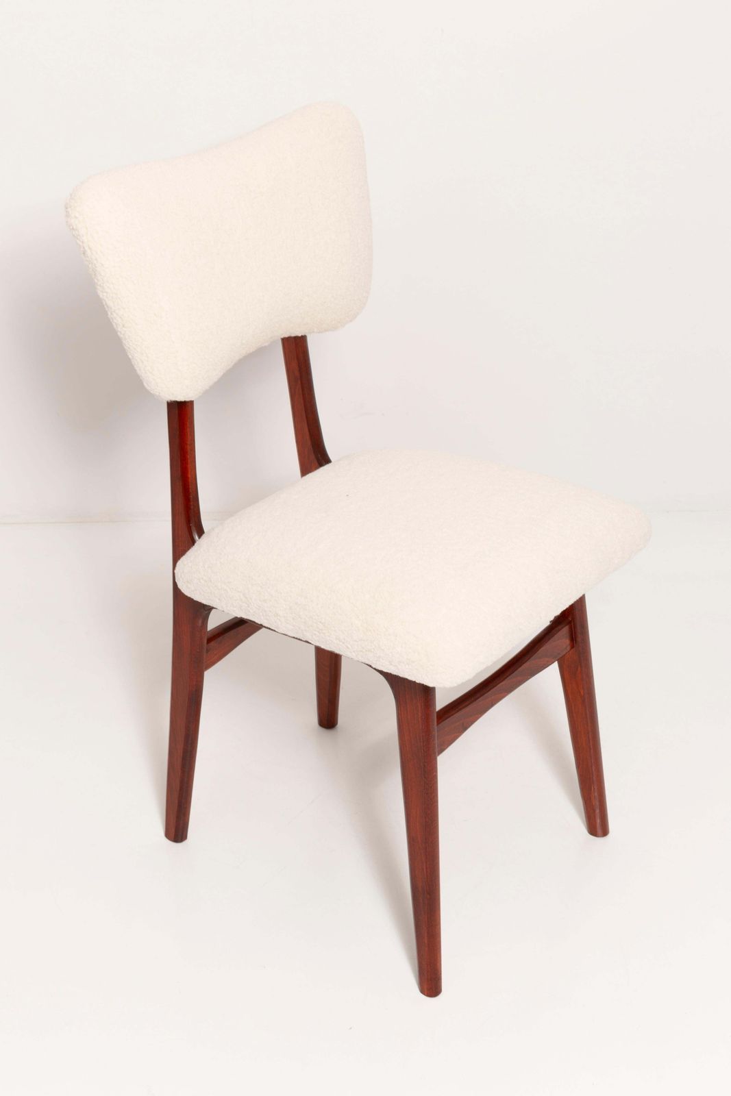 20th Century Light Crème Boucle Cherry Wood Chair, Europe, 1960 photo 510.0