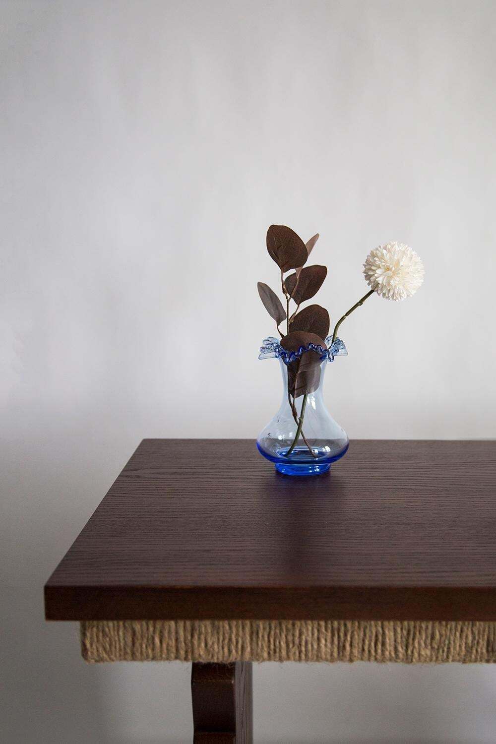 Midcentury Glass Light Blue Vase With A Frill, Europe, 1960s photo furniture