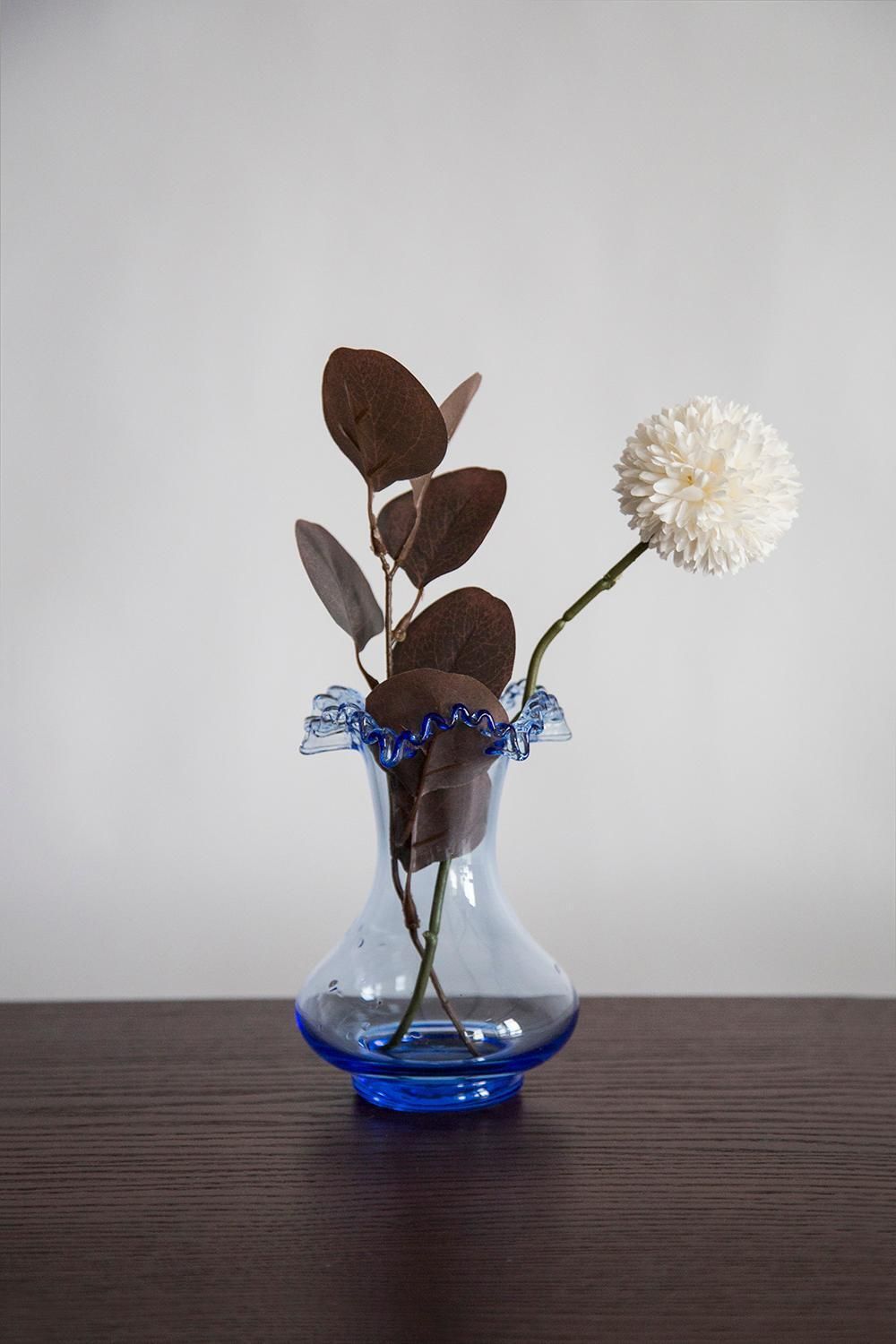 Midcentury Glass Light Blue Vase With A Frill, Europe, 1960s photo for sale
