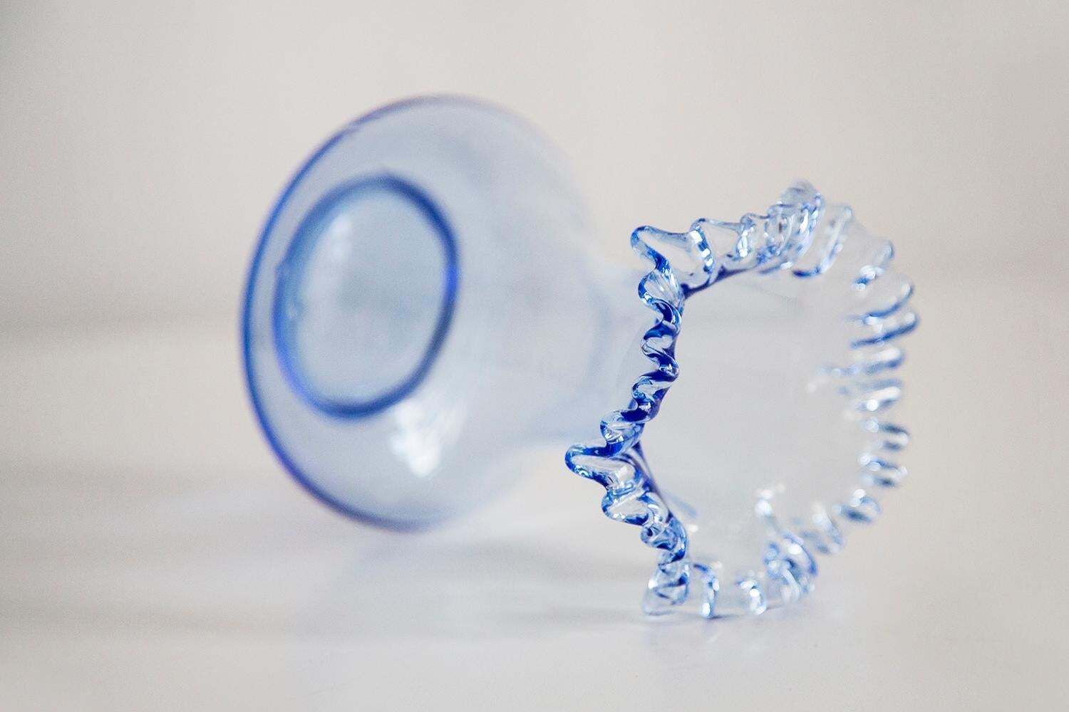 photo furniture Midcentury Glass Light Blue Vase With A Frill, Europe, 1960s