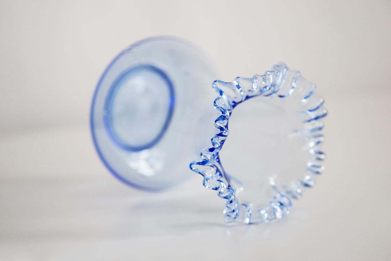 photo for sale Midcentury Glass Light Blue Vase With A Frill, Europe, 1960s