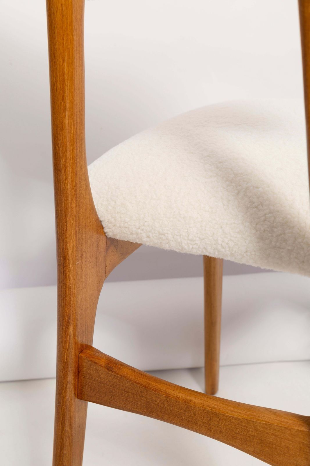 photo for sale Mid Century Butterfly Dining Chair, Light Creme Boucle, Poland, 1960s