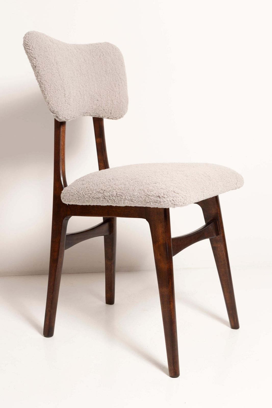 Mid Century Butterfly Chair, Light Gray Boucle, Dark Walnut Wood, Europe, 1960s photo for sale