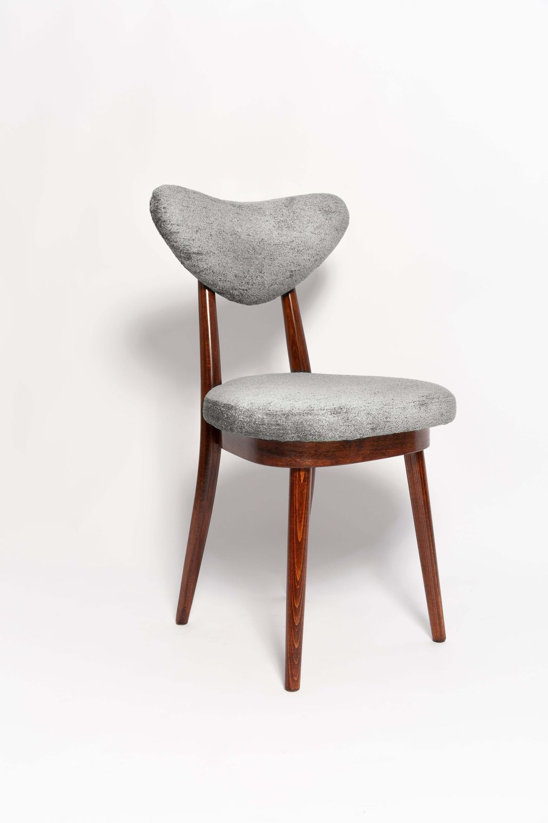 Mid Century Heart Chair And Stool, Gray Velvet, Dark Wood, Europe 1960s photo Furniture