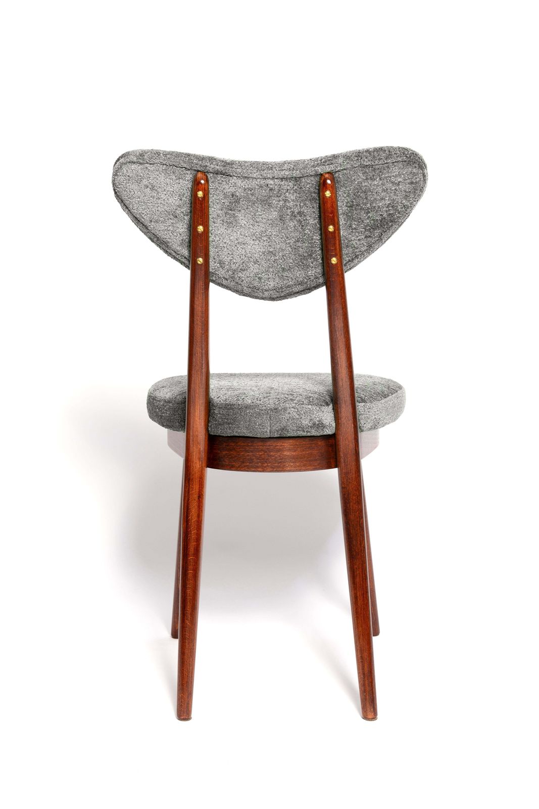 Mid Century Heart Chair And Stool, Gray Velvet, Dark Wood, Europe 1960s photo vintage