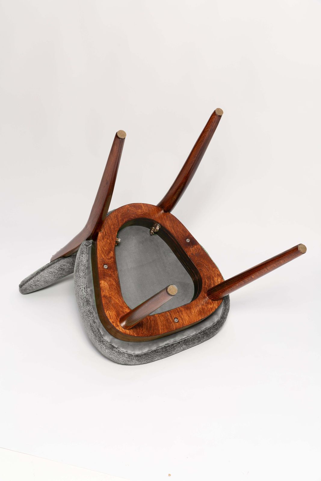 Furniture Mid Century Heart Chair And Stool, Gray Velvet, Dark Wood, Europe 1960s photo