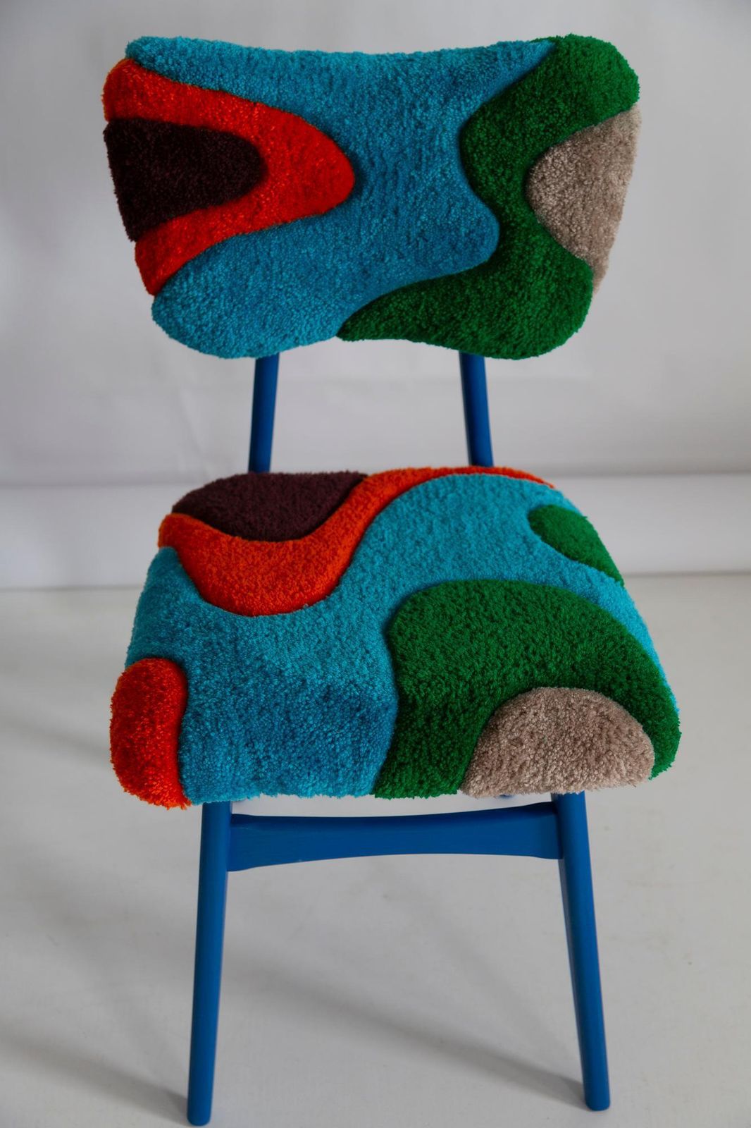 photo vintage Mid Century Butterfly Stoel, Handgeknoopt Wol In Blauw, Groen En Oranje, Europa, Jaren 1960