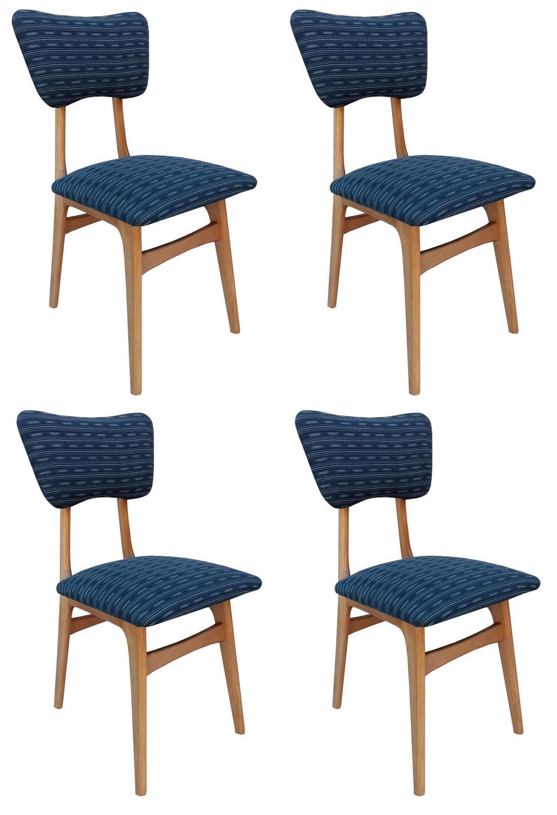 Four Mid Century Butterflies Chairs, Blue Jacquard, Light Wood Europe, 1960s photo furniture