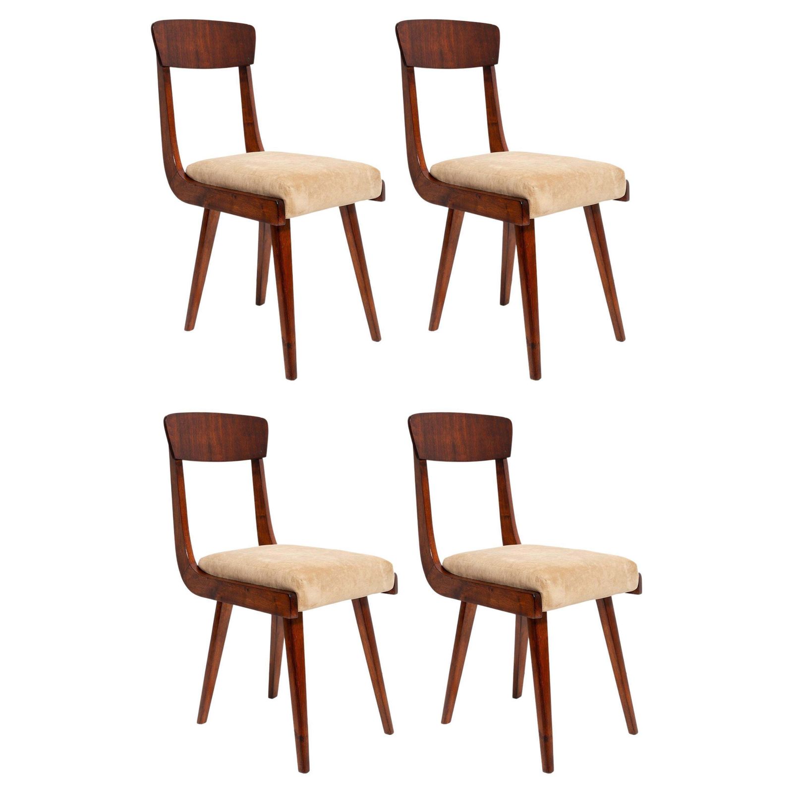 Set Of Four Mid Century Gazelle Beige Wood Chairs, Europe, 1960s