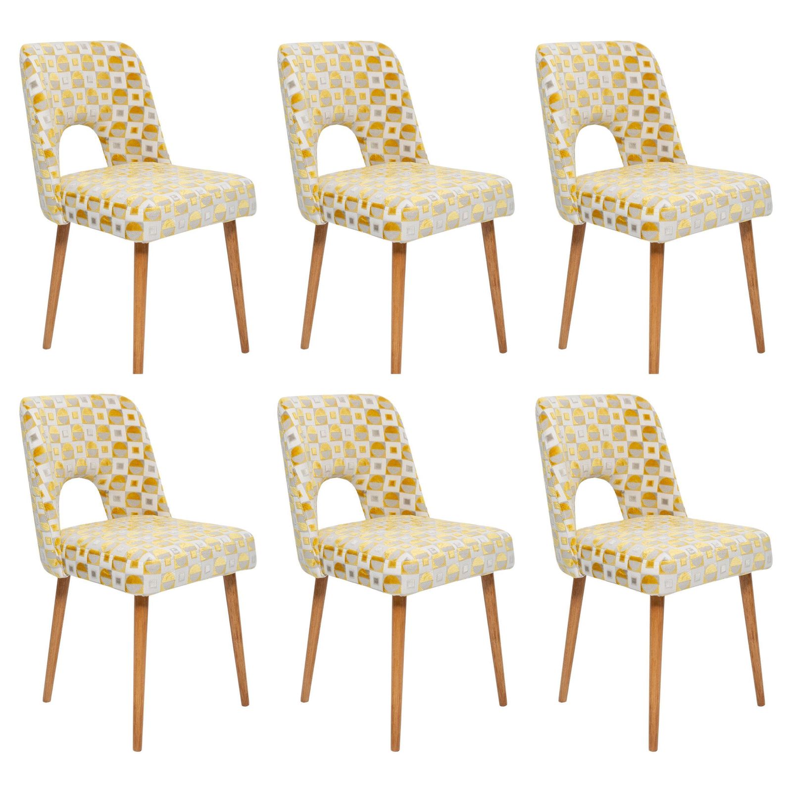 Set Of Six Yellow "Shell" Chairs, Poland, 1960s