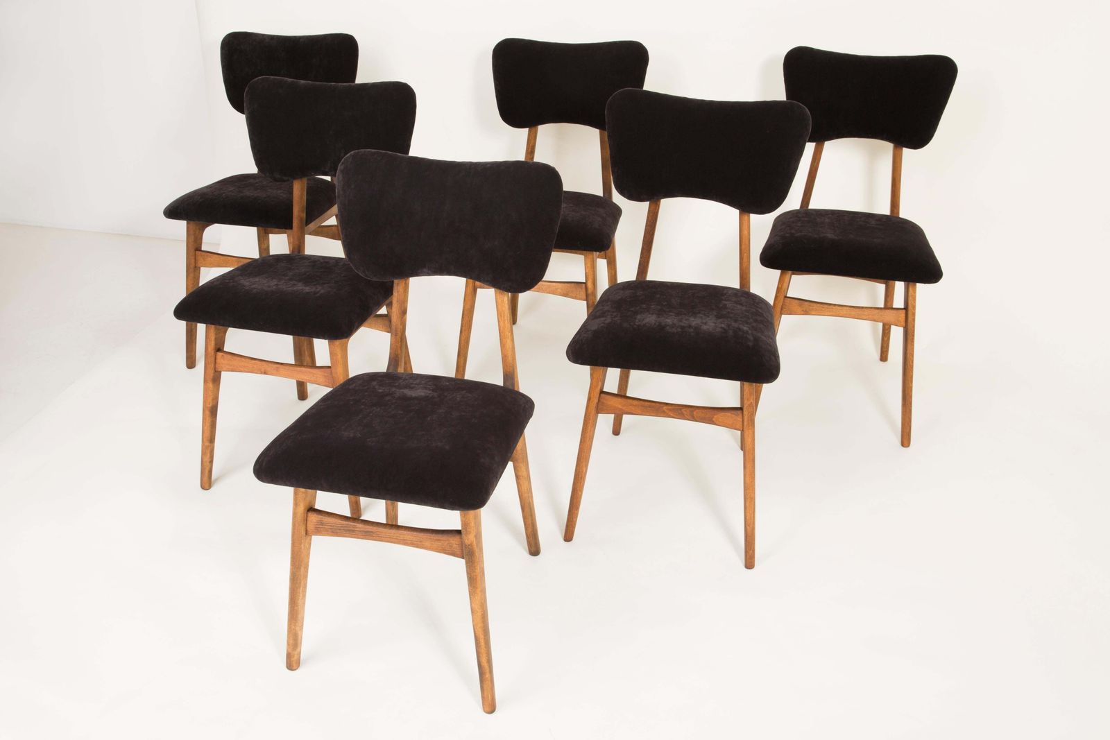 Set Of Six 20th Century Black Velvet Chairs, Europe, 1960s photo for sale