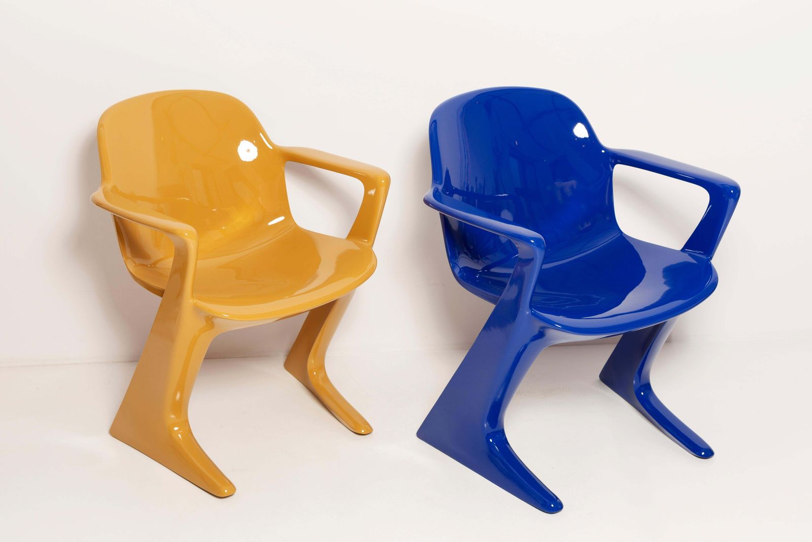 Two Mid Century Mustard And Blue Kangaroo Chairs Ernst Moeckl, Germany, 1968 photo furniture