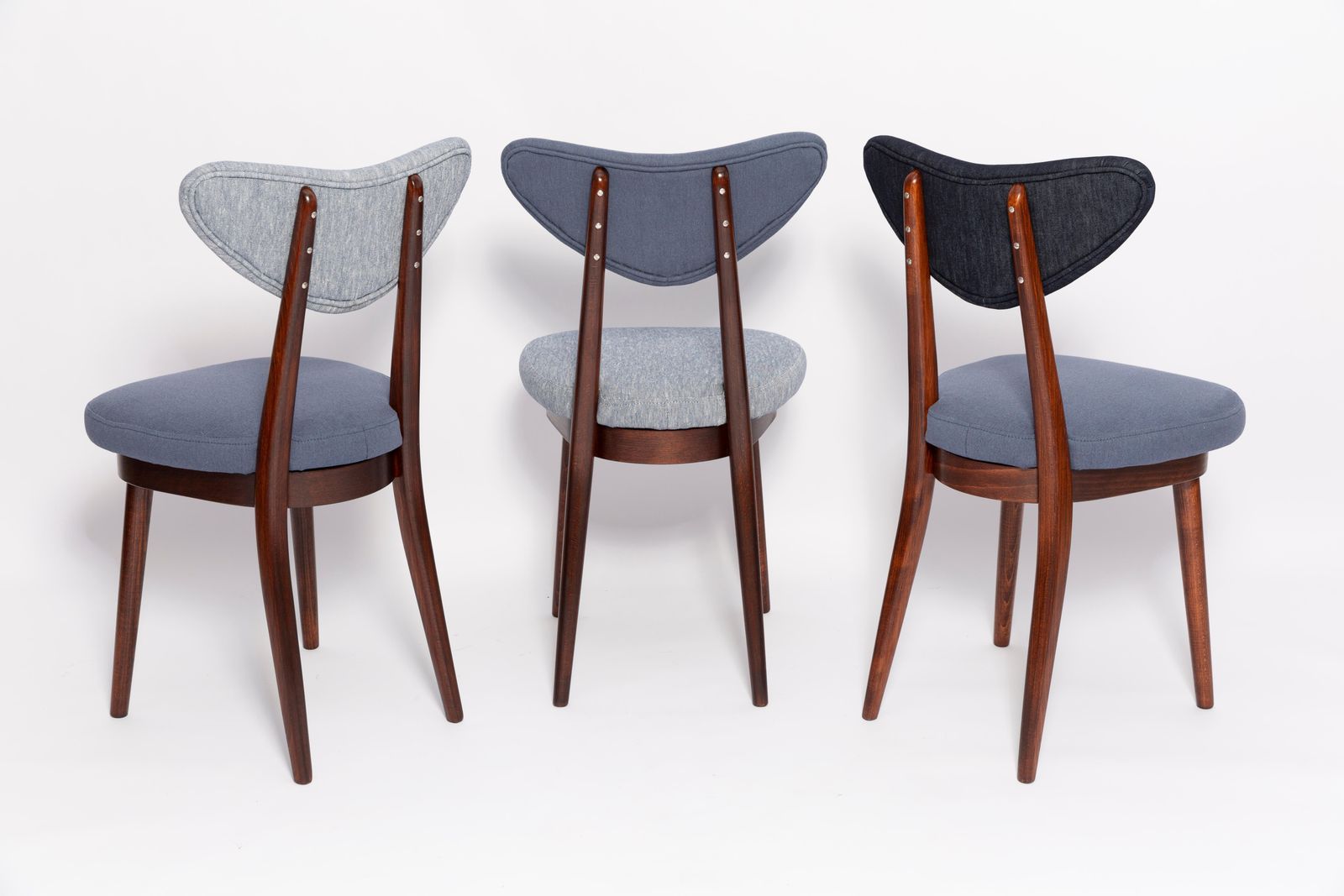 Set Van Zes Mid Century Stoelen Met Gemengde Blauwe Denimbekleding, Europa, Jaren 1960 photo 2548.0