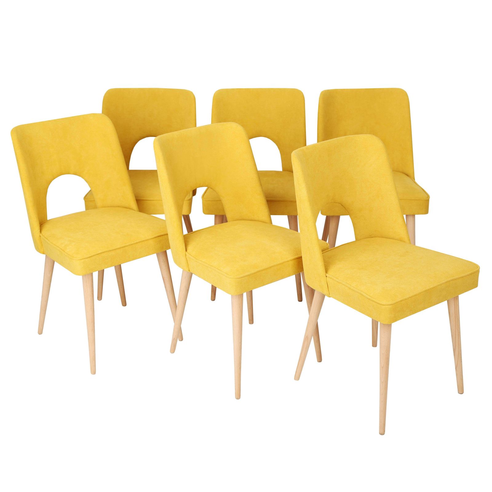 Set Of Six Yellow "Shell" Chairs, Poland, 1960s