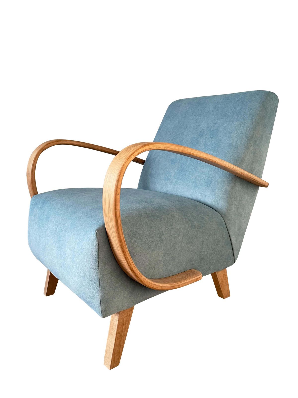 Mid Century Blue Velvet Armchair By J. Halabala, Czech Republic, 1950s photo for sale