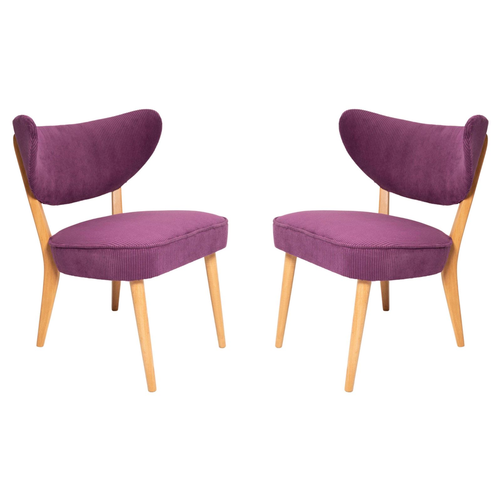 Pair Of Midcentury Style Violet Velvet Club Chairs, By Vintola Studio, Europe