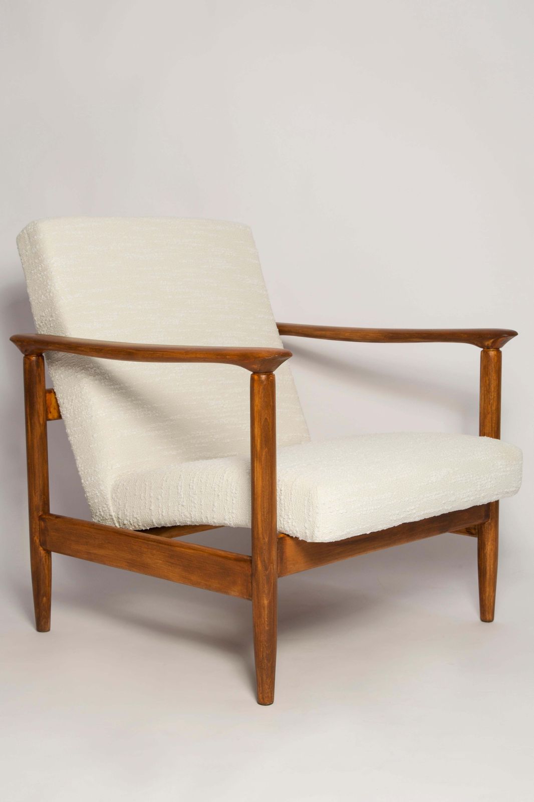 Mid Century Witte Bouclé Fauteuil, Gfm 142, Edmund Homa, Europa, Jaren 1960 photo for sale