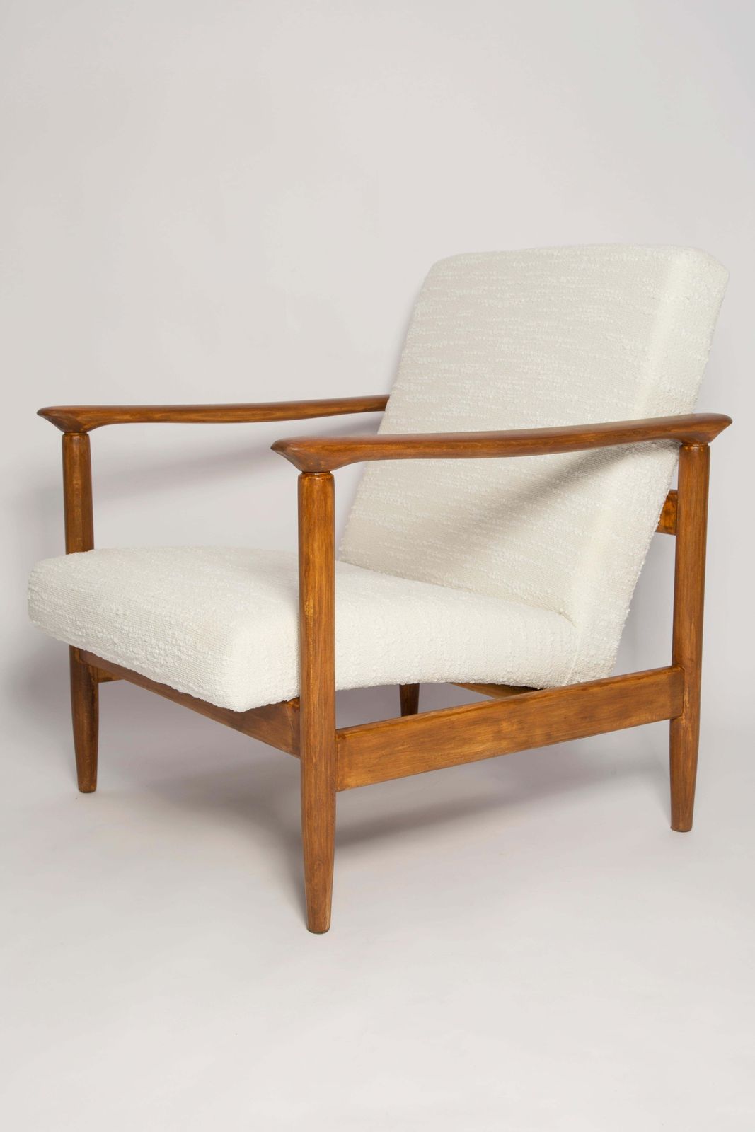 photo vintage Mid Century Witte Bouclé Fauteuil, Gfm 142, Edmund Homa, Europa, Jaren 1960