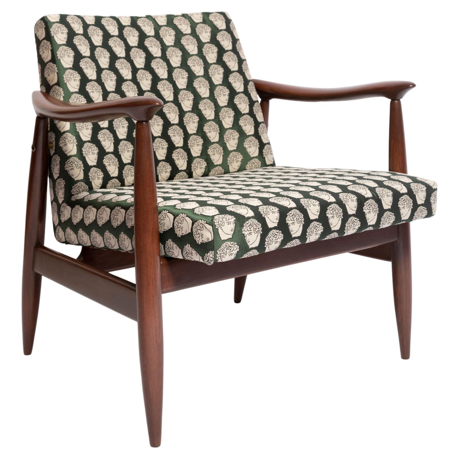 Midcentury David Print Emerald Armchair, Designed By J Kedziorek, Europe, 1960s