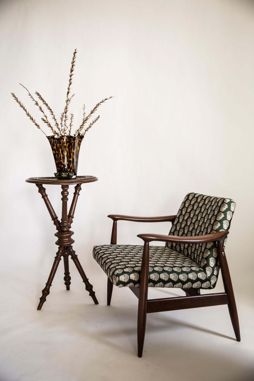 Midcentury David Print Emerald Armchair, Designed By J Kedziorek, Europe, 1960s photo furniture