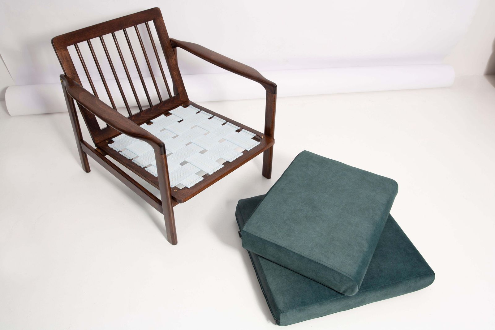 Midcentury Deep Green Velvet Armchair, Zenon Baczyk, Poland, 1960s photo furniture
