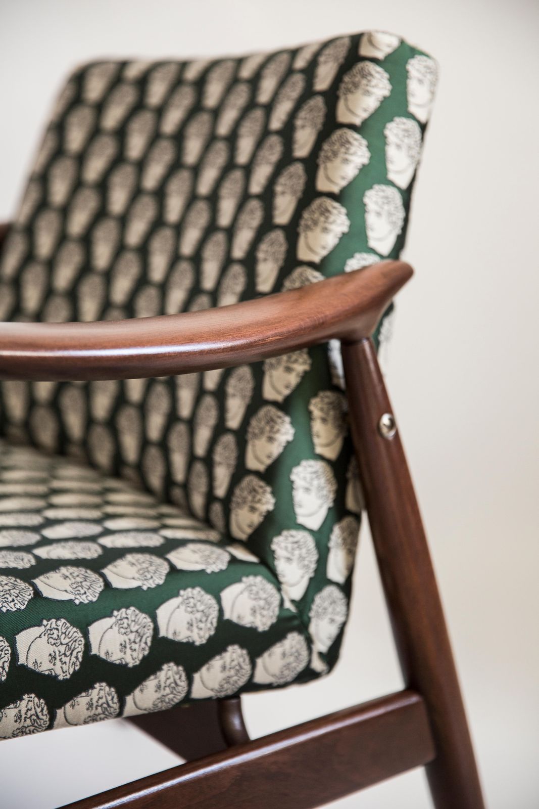 Midcentury David Print Emerald Armchair, Designed By J Kedziorek, Europe, 1960s photo Furniture