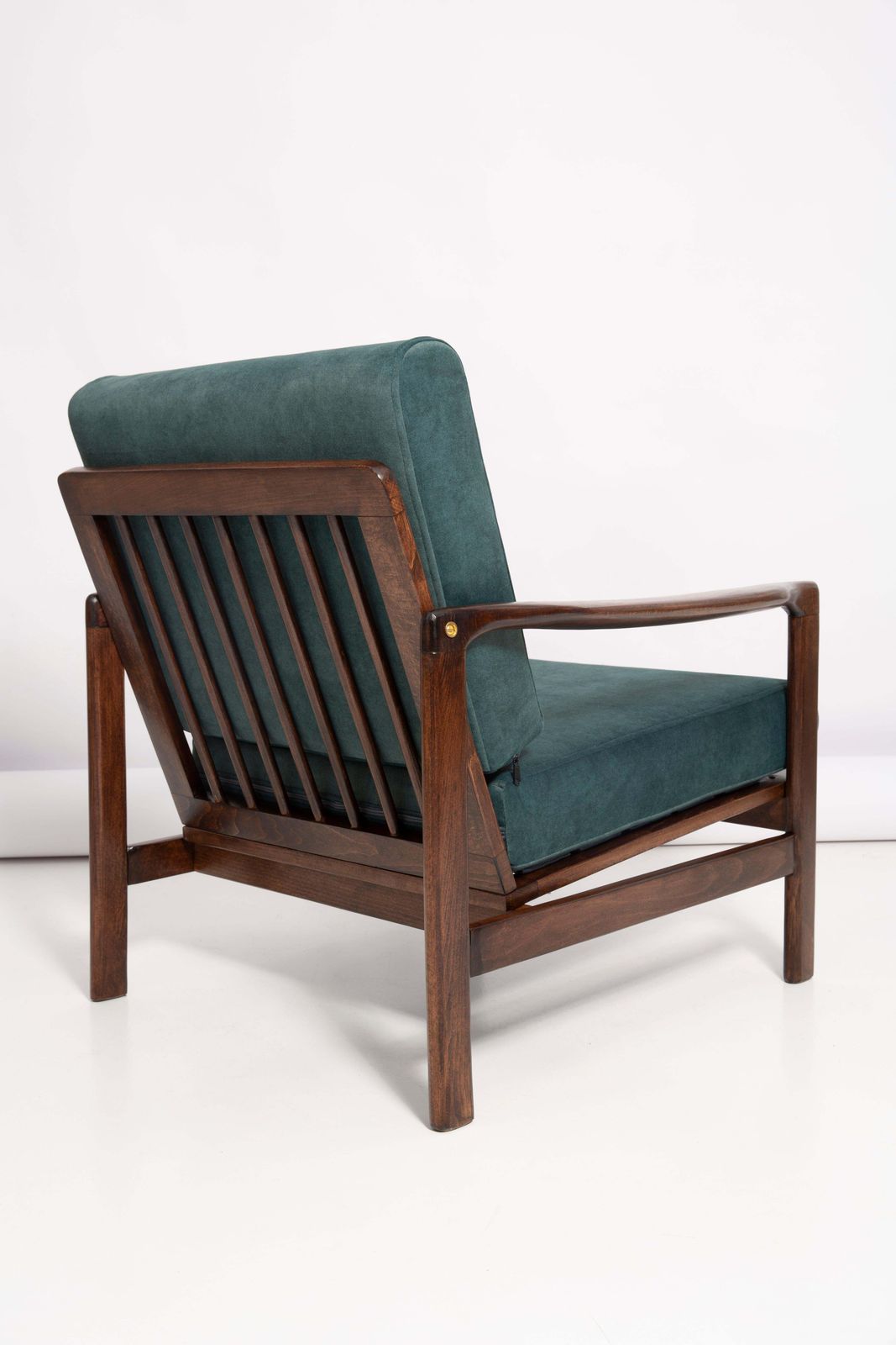 Midcentury Deep Green Velvet Armchair, Zenon Baczyk, Poland, 1960s photo vinterior