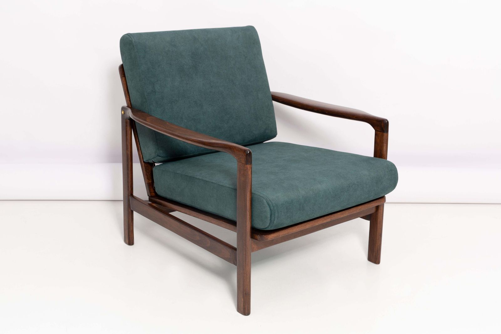 photo vintage Midcentury Deep Green Velvet Armchair, Zenon Baczyk, Poland, 1960s