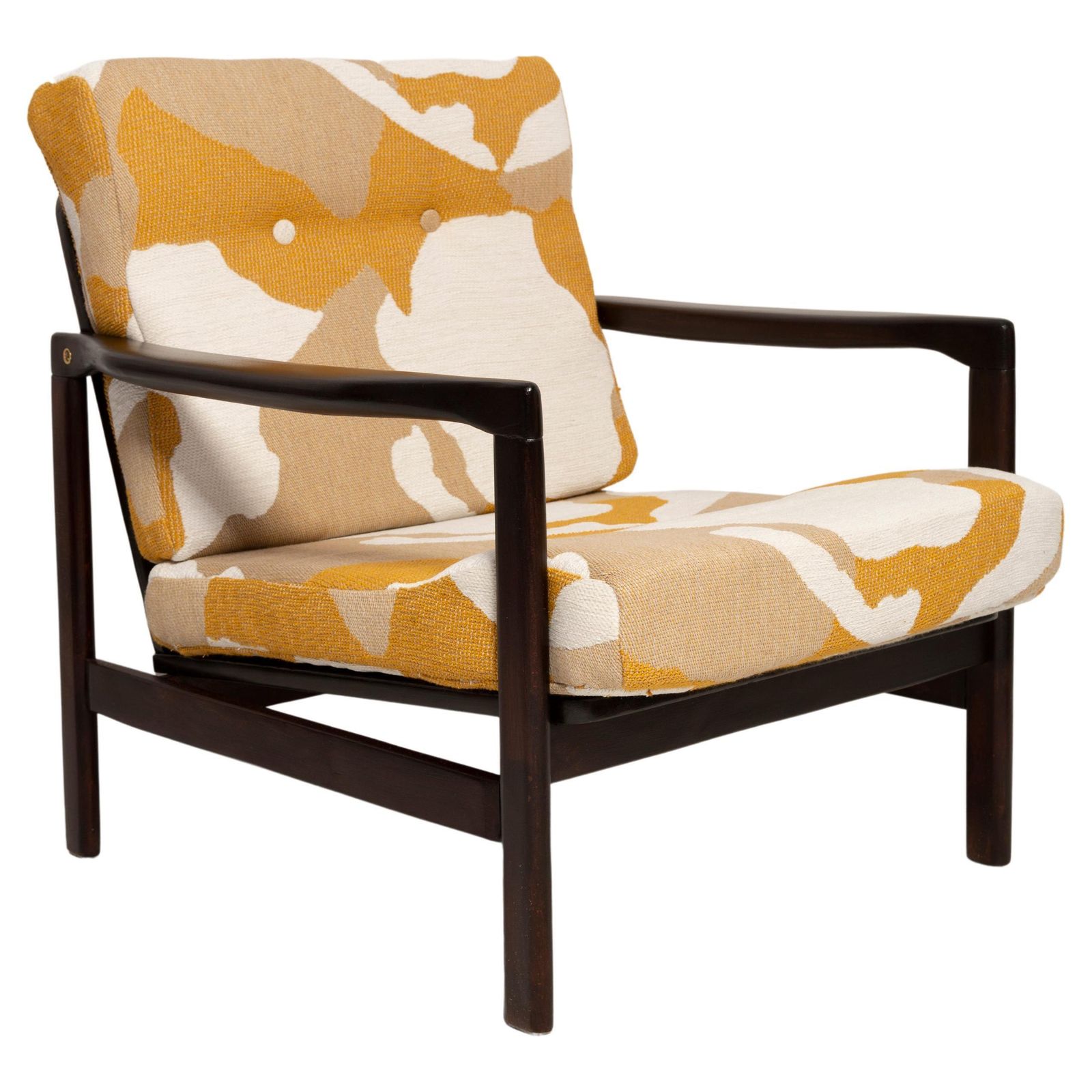 Mid Century Yellow And White Camouflage Armchair, Zenon Baczyk, Poland, 1960s