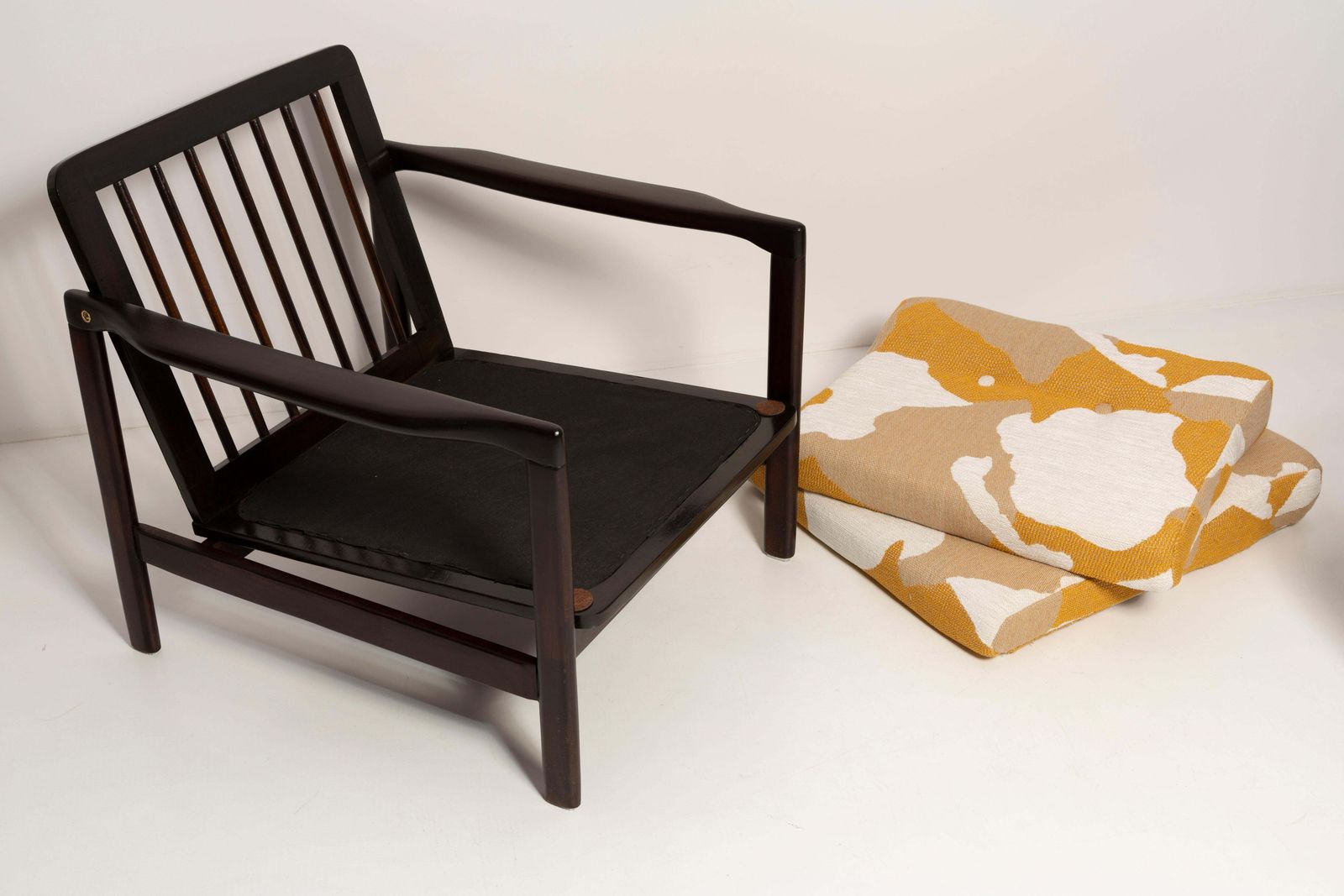 Furniture Mid Century Yellow And White Camouflage Armchair, Zenon Baczyk, Poland, 1960s photo
