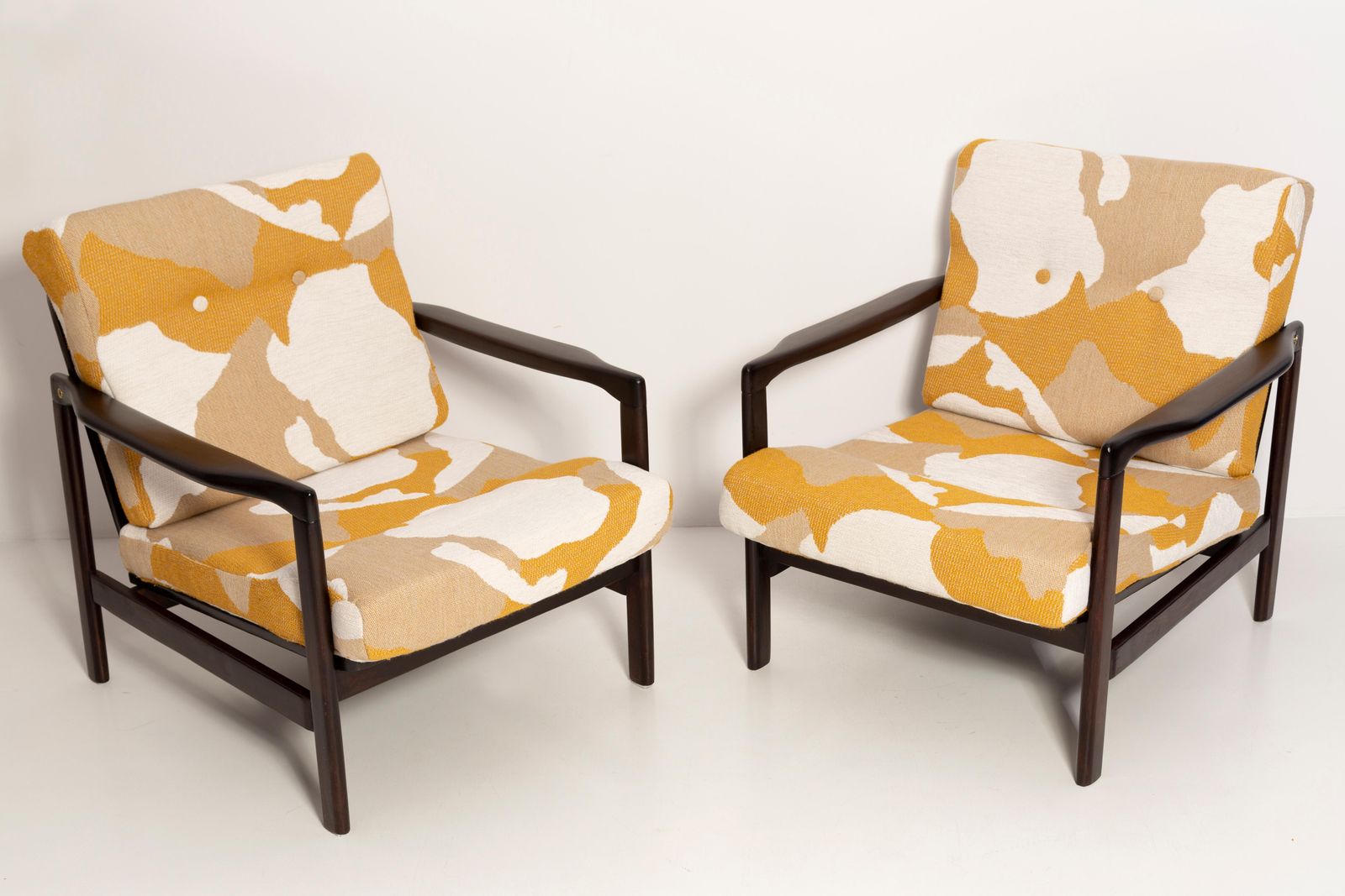 photo buy Mid Century Yellow And White Camouflage Armchair, Zenon Baczyk, Poland, 1960s