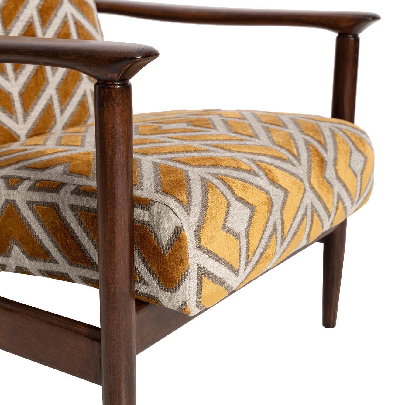 Mid Century Yellow Chenille Velvet Armchair, Edmund Homa, Gfm 142, 1960s, Poland photo Furniture