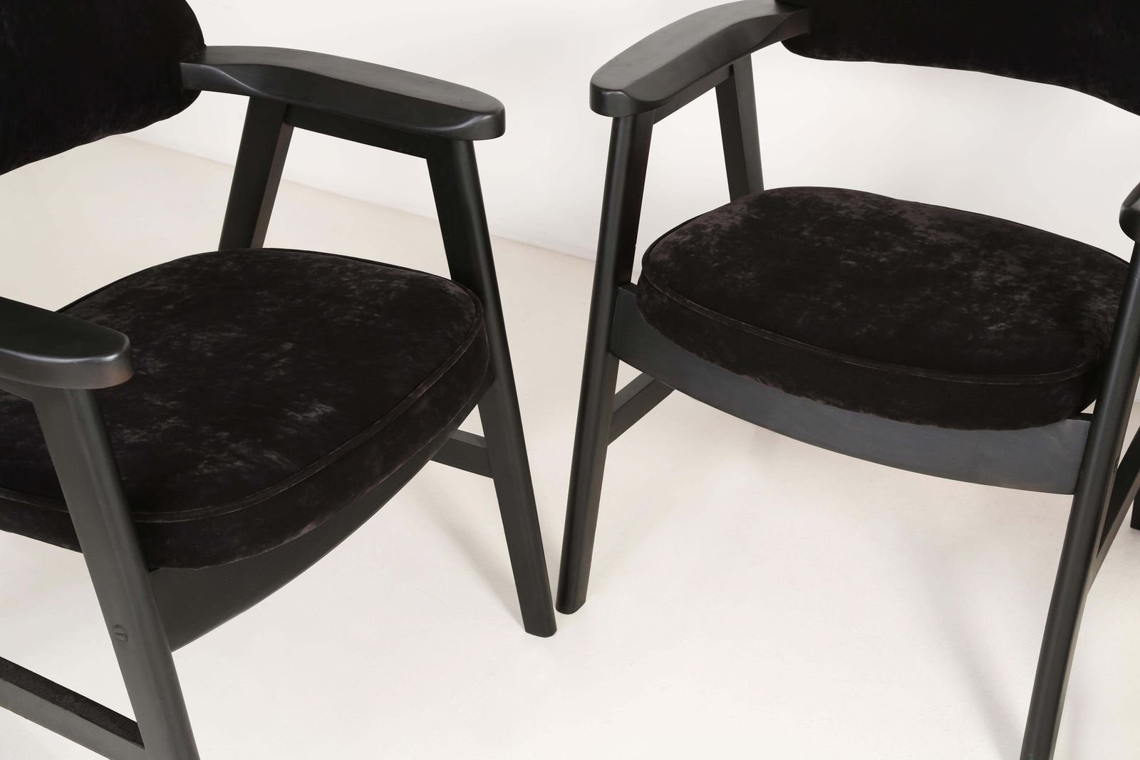 Set Of Four 20th Century Buffalo Black Wood And Velvet Chairs, 1960s photo furniture