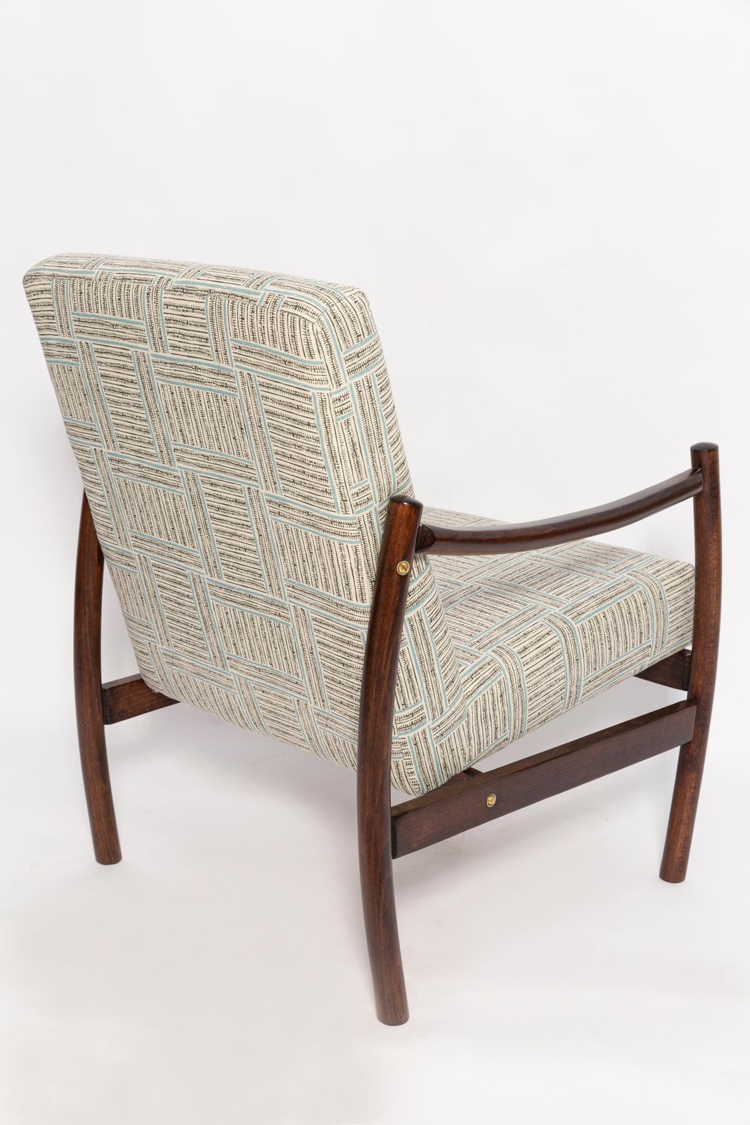 Mid 20th Century Vintage Armchair, Beige And Blue Linen, Europe, 1960s photo vintage