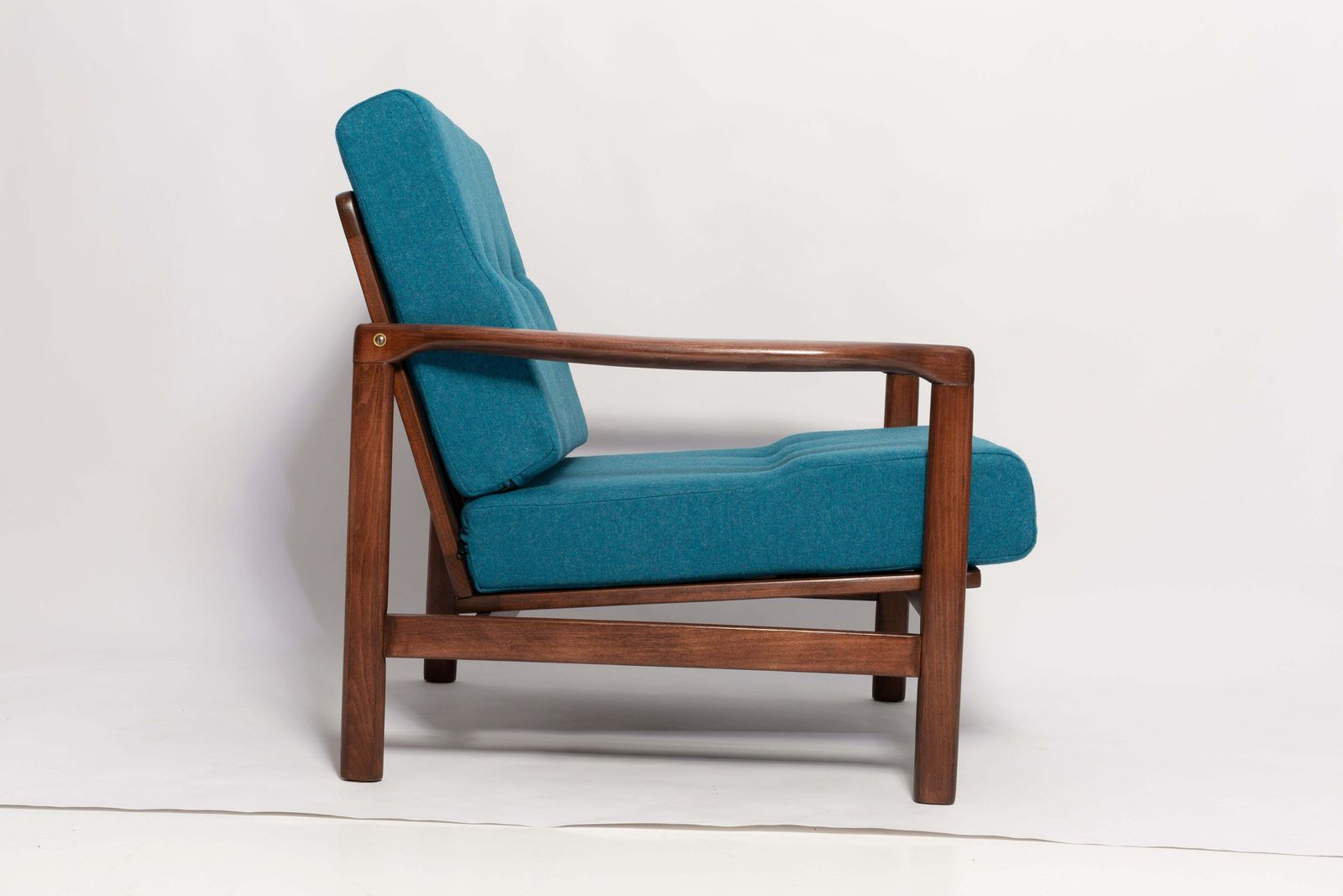 Mid Century Acqua Blue Wool Armchair, Zenon Baczyk, Poland, 1960s photo Furniture